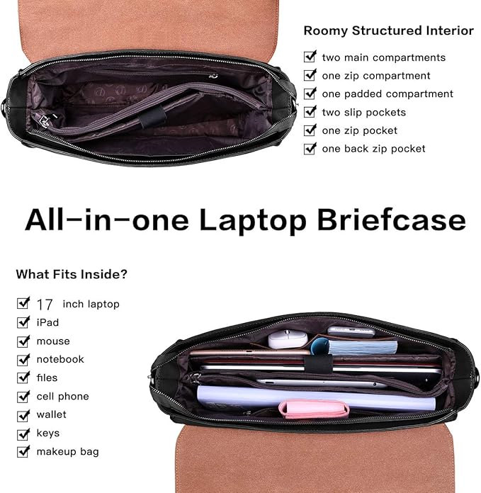 EaseGave 17Inch Laptop Briefcase for Women,Classic Black Work Bag Laptop Messenger Bag Large Computer Bags for Work Business Travel,black-17Inch