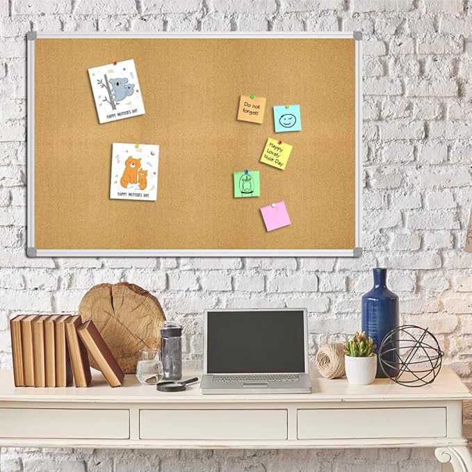 Lockways Cork Board Bulletin Board, Double Sided Corkboard 36" x 24", Wall-Mounted Aluminum Framed Message Presentation Notice Board 3 x 2