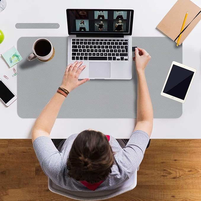 Boutilon Leather Desk Pad 35"x 17" Non-Slip Mouse Pad,Office Desk Mat,Waterprooft PU Leather Desk Blotter,Desk Pad Protector,Desk Writing Pad for Home Office Decor (L-Grey,35"x 17")