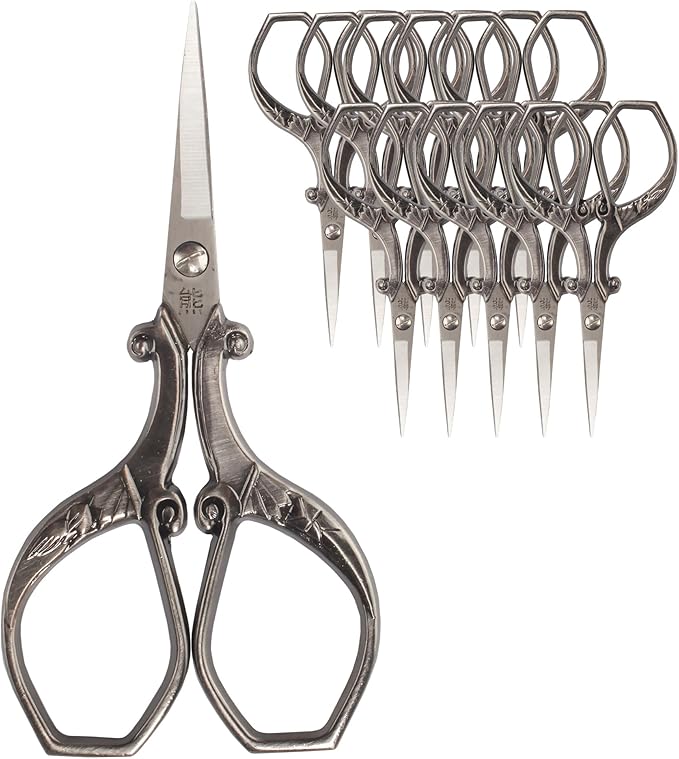 JubileeYarn Chinese Wing & Cloud Embroidery Craft Scissors - Antique Silver - 10 Scissors