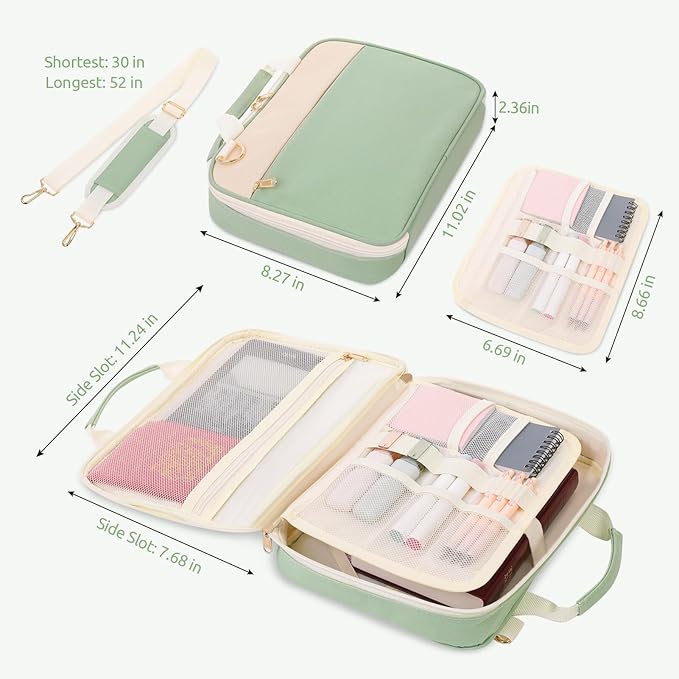 Bible Cover Case for Women, Carrying Bible Case with Zippered Pocket and Handle for Bible Accessories Supplies, Green Bible Bag with Shoulder Strap/Detachable Pen Slot for Ladies and Girls