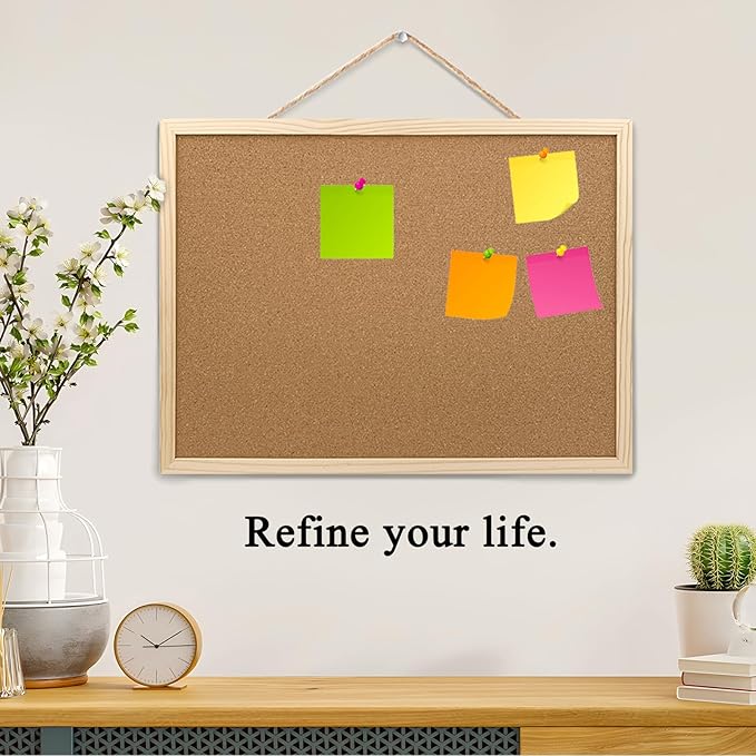 2 Pack Cork Board Bulletin Board, 15.7"X 11.81" inches with Oak Wood Finish Frame, for Wall Office Home and School (Pins, Eye Bolts, gaskets, Screws)