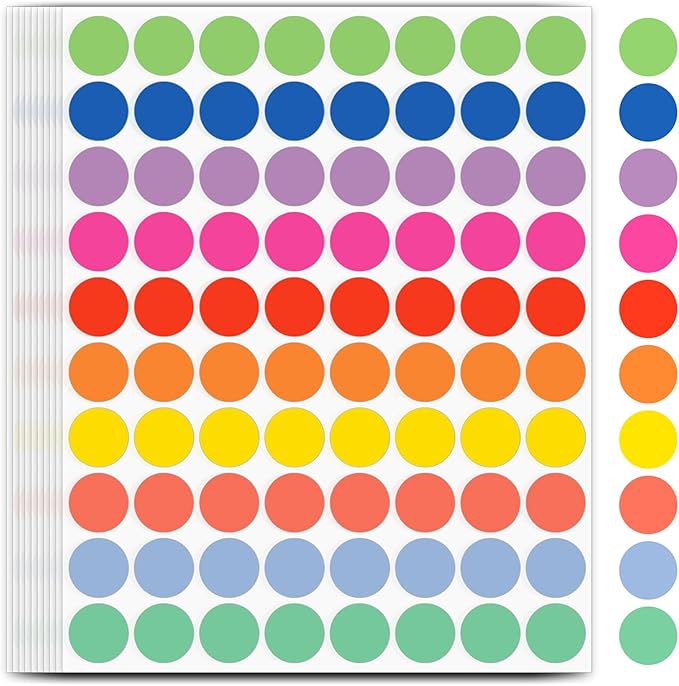1600 PCS Printholic Colored Dot Stickers, 10 Color Circle Price Stickers, 3/4 Inch Round Color Coding Labels for Office, Home, Teaching Events, Garage Sales - 20 Sheets
