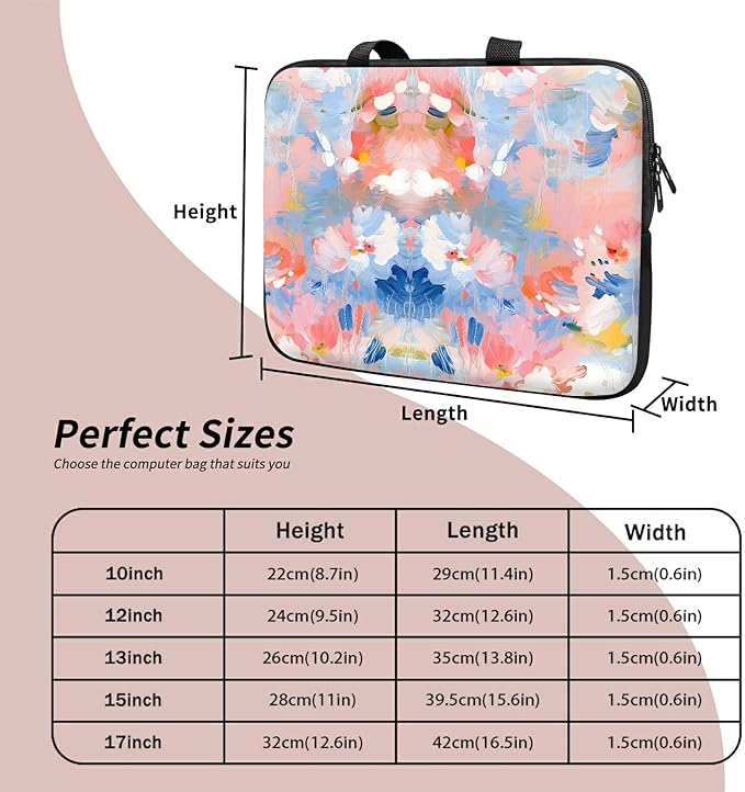 Universal Laptop Sleeve Tablet Case 12 inch, Watercolor Flowered Slim Carrying Case Durable Handbag Travel Laptop Bag for Surface Pro 9 8 7/Laptop Go 2 3, MacBook Air 11/12