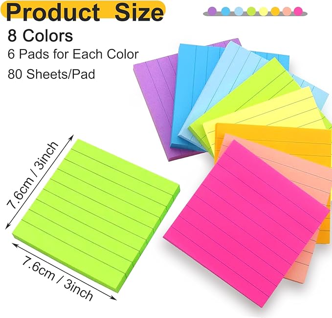 64 Pack 3840 Sheets Pop Up Sticky Notes Lined 3x3 inch Self-Stick Notes Pads Post Lined Sticky Note Pads Accordion Pop Up Notes Refill for Dispenser Home Office School, 80 Sheets/pad (Bright Color)