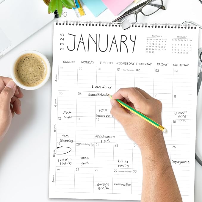 Guasslee Wall Calendar 2025, 11.5" X 14" Vertical Wall Calendar 2025, 18-Month Desk/Wall Calendar Runs From 2025 Jan - 2026 Jun, Monthly Hanging Planner Spiral Bound For School Home Office Organizing