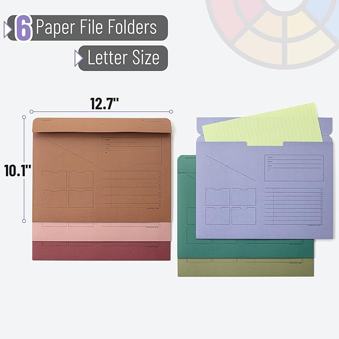 Mr. Pen- Paper Pocket File Folder, 6 Pack, Assorted Colors, Lined Horizontal File Folders Letter Size, File Jacket Flat, File Jacket Folders, File Folder Jackets Letter Size, File Folders Closed Sides