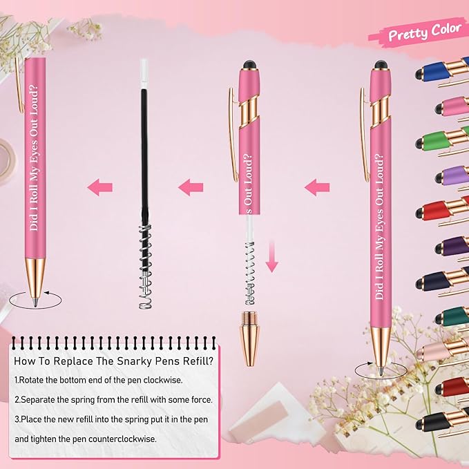 Snarky Funny Office Pens,12 Pcs Negative Sarcastic Hilarious Quotes Work Ballpoint Pens with Stylus Tip for Colleague Co-workers Gift Black Ink (Style 1, 12)