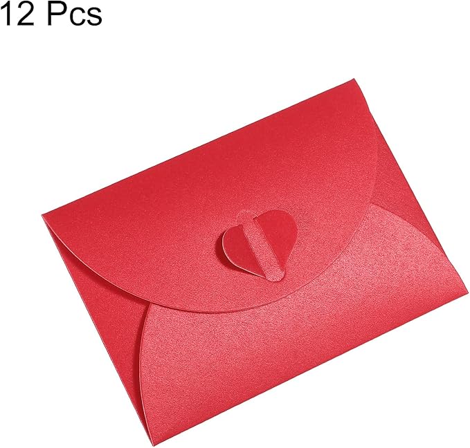 PATIKIL Gift Card Envelopes, 12 Pack Heart Shaped Clasp Small Gift Cards Holder Mini Envelope for Birthdays Weddings, Red