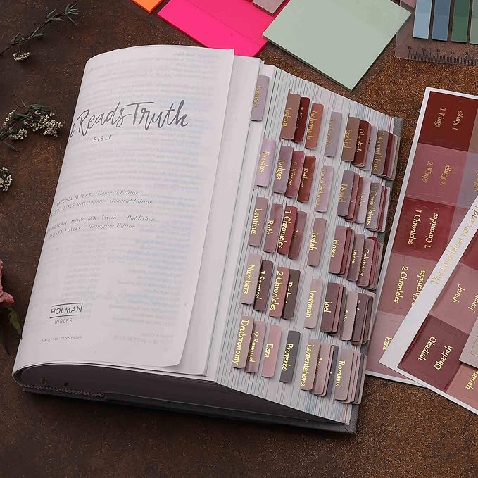 Thinkor Laminated & Repostion Bible Tabs, Gold Foil Large Print Christian Gift for Women and Men, Easy to Read and Apply Bible Journaling Tabs (Gold Earth Tone)