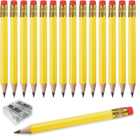 Adhere 25pcs Golf Pencils with eraser Hexagon Wooden Pencils Graphite 2B for Golf Event Scoring,Classroom,Wedding,Company Meetings,Pew, Pocket (Yellow1)