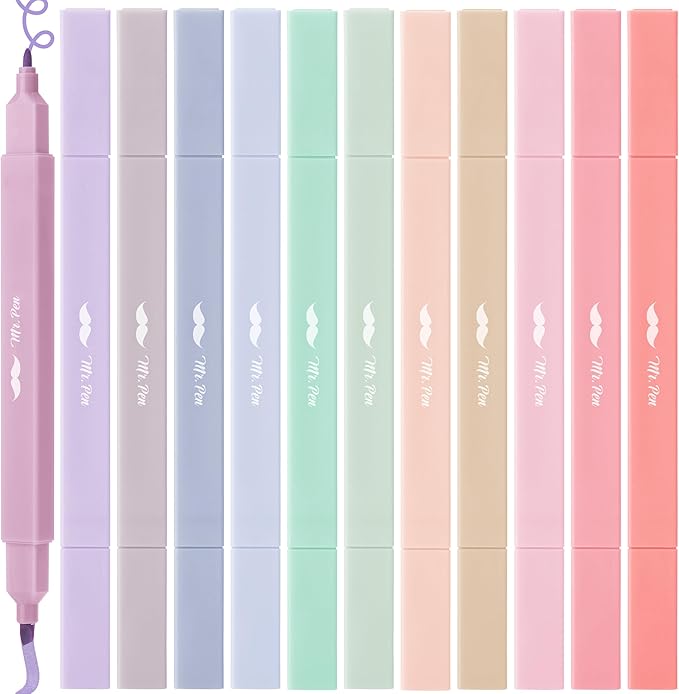 Mr. Pen- Dual Tip Aesthetic Highlighters, 12 Pack, Chisel & Fine Tips, Joyful Earth, Cute Highlighters Assorted Colors, Cute Highlighters for School Highlighters, Highlighter Set, Pastel Highlighters