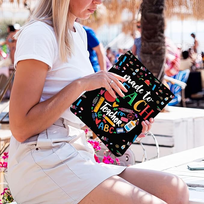 84hoods Book Sleeve Gift for Teachers & Lovers. Padded Book Bag Protector with Zipper & Front Pocket. Washable Fabric, 11 x 8.5 Inch. Made to Teach.