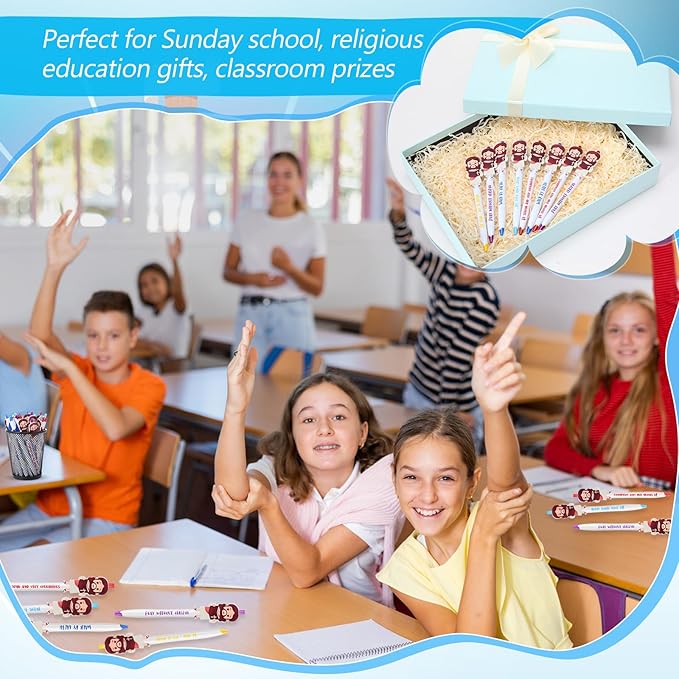 48 Pcs Christian Jesus Pens Bible Verse Pens for Kids Cute Jesus Ballpoint Pens with Inspirational Quotes Sunday Religious Pens for Classroom Prizes Church Christmas Easter Gift