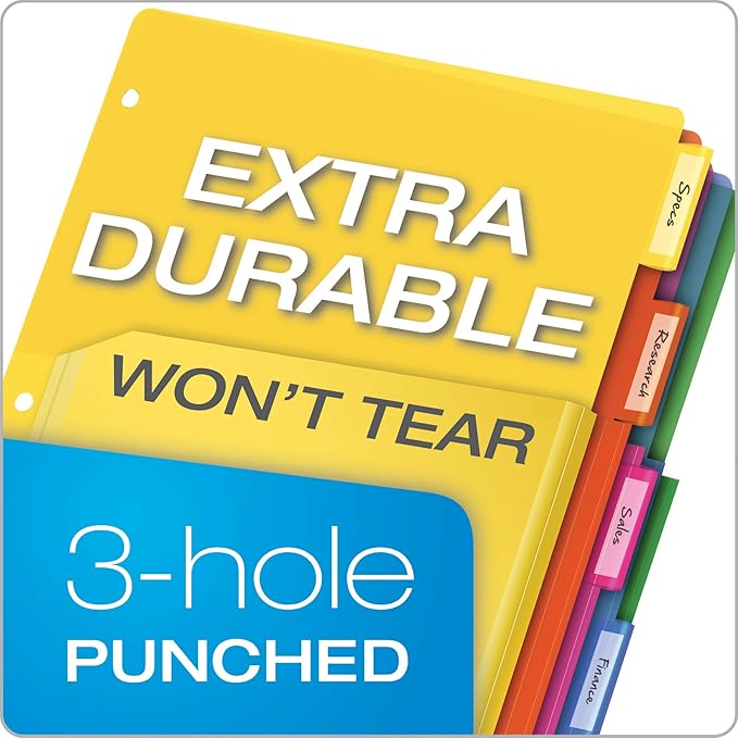 Oxford Expanding Plastic Binder Dividers, Works with 3 Ring Binder, Flexible Front Pockets Expand, 5 Tab, Durable Plastic, Insertable Multicolor Tabs, Letter Size, 3 Sets (89604)