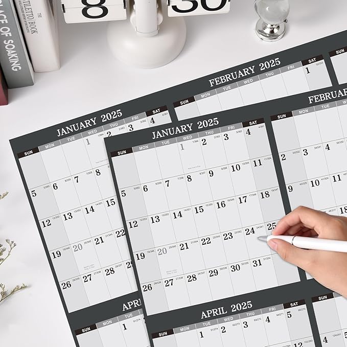 2025 Yearly Wall Calendar - Jan. 2025 - Dec. 2025, 34.3" x 22.8" (Open), Yearly Wall Calendar 2025 with Julian Date, Vertical Calendar with Premium Paper, Round & Planner Sticker, Gray