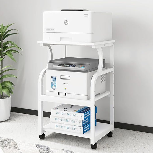 Natwind 3 Tier Printer Stand,Printer Table with Adjustable Storage Shelf, Rolling Printer Cart with Wheels for Home Office Organization,Multifunctional Shelves for Heat Press,3D Printer (White)