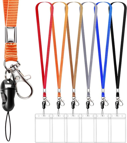6 Pack Neck Lanyard with ID Badge Holder, Office Strap Lanyards, Stainless Metal Swivel Hook for Name Tag, Badge Holders, Keychains, Card, Multi-Color