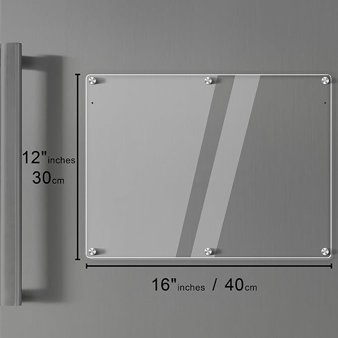 Acrylic Magnetic Dry Erase Board for Fridge 16"x12" Magnetic Whiteboard for Fridge Acrylic Dry Erase Board for Refrigerator Clear Acrylic Board Magnet White Board for Fridge Wall 8 Markers