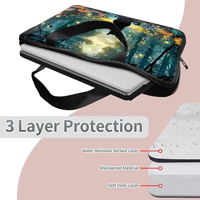 Universal Tablet Laptop Sleeve Case 10 inch, Glowworm Cat Slim Carrying Case Durable Handbag Travel Laptop Bag for 7 to 10-inch Laptops/Notebook/Kids Tablet/ipad/eBook Readers