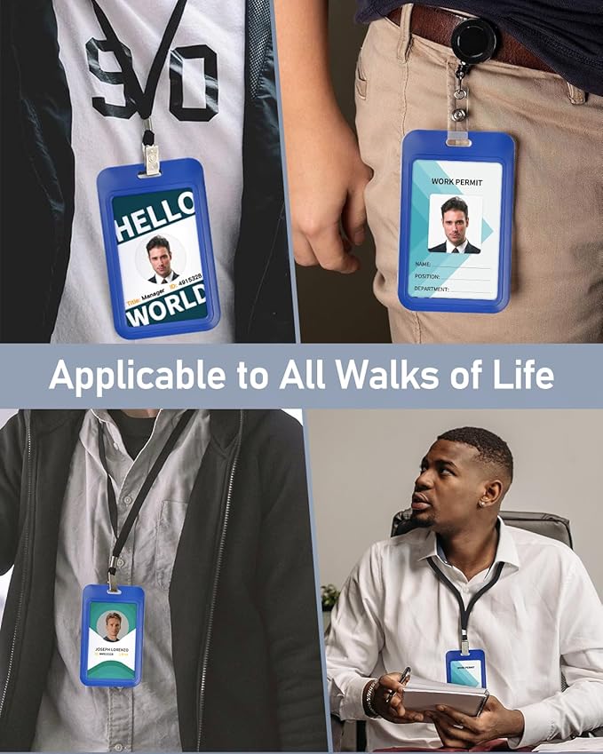 Uniclife 3 Pack Sliding ID Badge Holder Vertical Hard Plastic Case with Clear Window Blue Card Protector Pouch for Office School ID Credit Cards Proximity Key Cards Driver’s Licenses and Passes