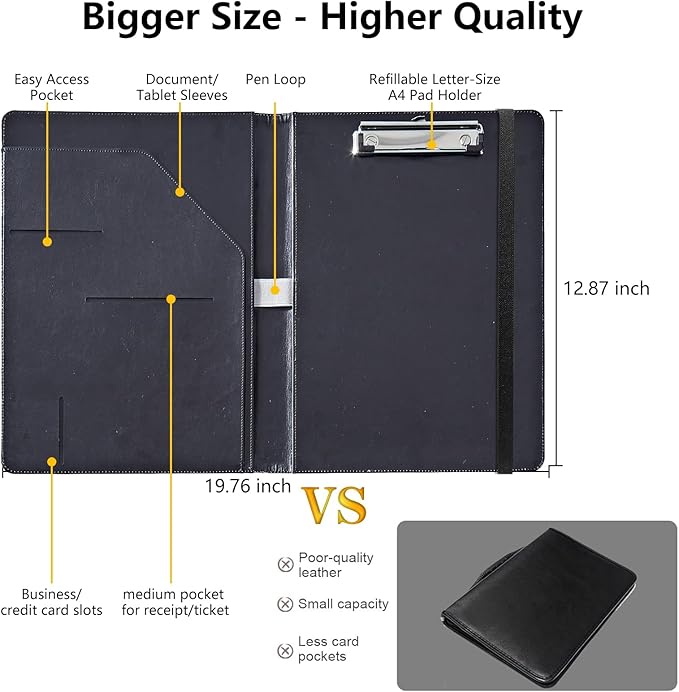 Red Dragon PU Leather Padfolio Clipboard Notepad with Pen Loop and Elastic Strap Interview/Resume Document Organizer for Business School Office