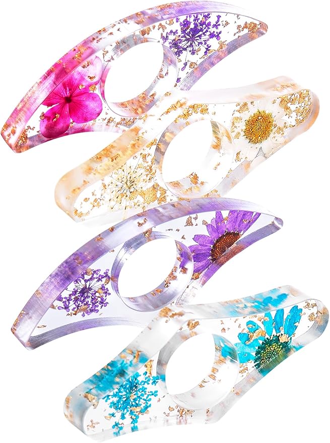 4 Pieces Dried Flower Resin Book Page Holder Transparent Thumb Ring Page Holder Handmade Personalized Flower Resin Bookmark Reading Accessories Gift for Teachers Book Lovers (Classical)