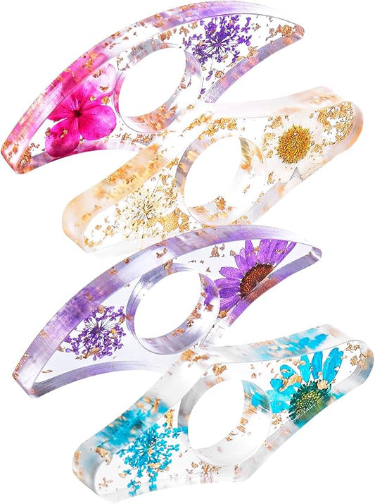 4 Pieces Dried Flower Resin Book Page Holder Transparent Thumb Ring Page Holder Handmade Personalized Flower Resin Bookmark Reading Accessories Gift for Teachers Book Lovers (Classical)