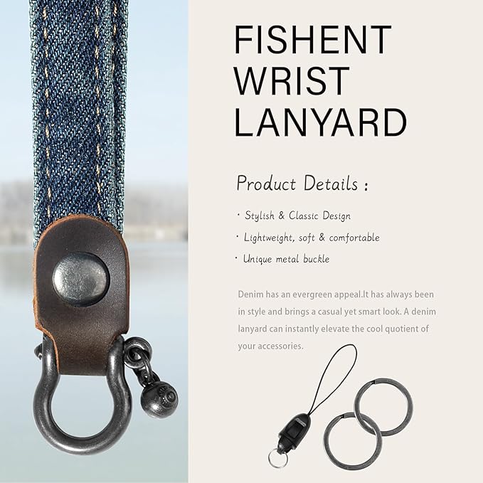 Fishent Denim Wristlet Keychain for Women Men, Cute Key Chain, Wrist Lanyards for Car Keys ID Badge Wallet Card Holder