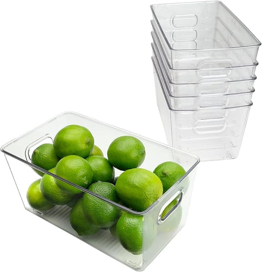 Excello Global Products 9.25" x 5.23" x 4.52" Rigid Plastic Clear Storage Bins for organizing and storing household goods, food, or Office supplies (Pack of 6)