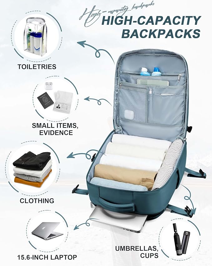 SEAFEW Peacock Blue Travel Backpack for Women,Carry on Backpack Flight Approved,Casual Daypacks Cabin Bagage,Hiking Backpack Lightweight Rucksack(Large)