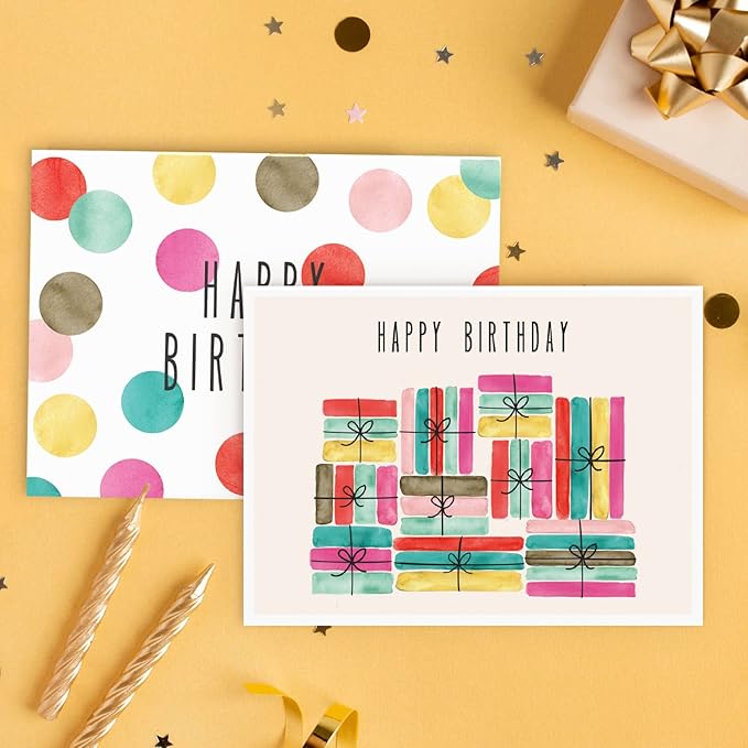 Watercolor Bulk Birthday Cards Assortment – 48pc Bulk Happy Day sheets with Envelopes Box Set – Assorted Blank Celebration Sheets for Women, Men, and Kids in a Boxed flyers Pack