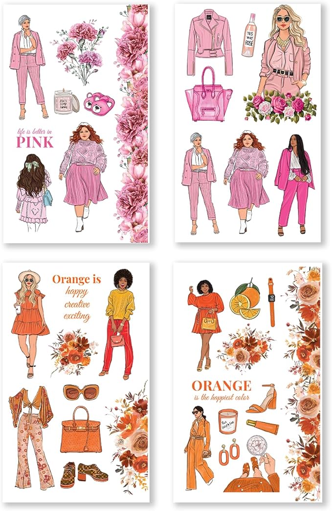 Rongrong Rainbow Girls Planner Stickers Book for Planners, Calendars, Journals – Aesthetic Premium Quality Hand Drawn – Scrapbook Stickers – 24 Pages