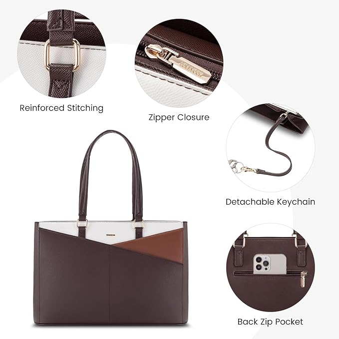 LOVEVOOK Laptop Tote Bag for Women, Office Work Bag Briefcase fit for 15.6 inch Laptop, Large Capacity Teacher Computer Bag Handbag Coffee/Brown/Beige