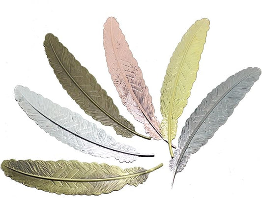 6pcs Different Color Vintage Feather Metal Bookmarks