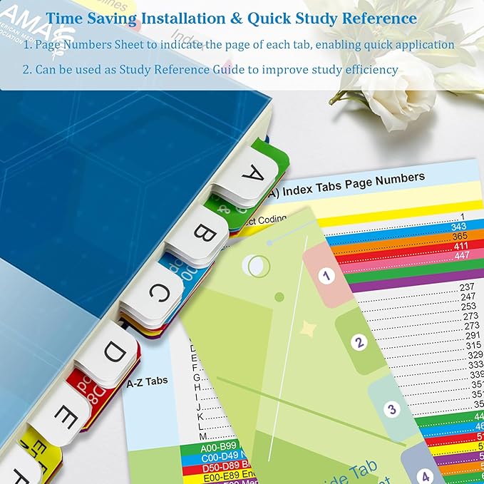 Index Tabs for ICD-10-CM 2024 The Complete Official Codebook-AMA Version, Complete Book Tabs Set to Index All Important Parts, Laminated Durable with Blank Tabs & Page Numbers (Book Not Included)