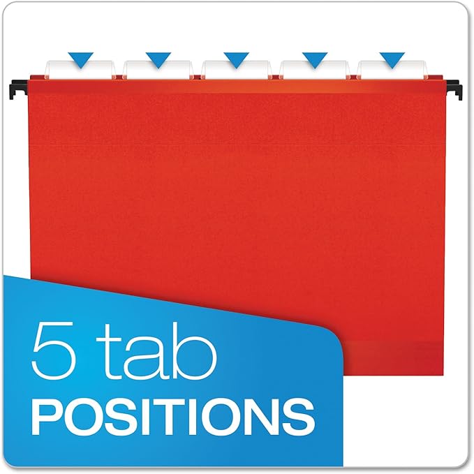 Pendaflex SureHook Reinforced Hanging Folders, Letter Size, Red, 20 per Box (6152 1/5 RED)