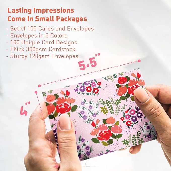 S&O Blank Cards for All Occasions in One Box Set - Blank Notecards for Handwritten Messages - All Occasion Notes Assortment Box with covers - 100 Vibrant Notecards and Envelopes Pack
