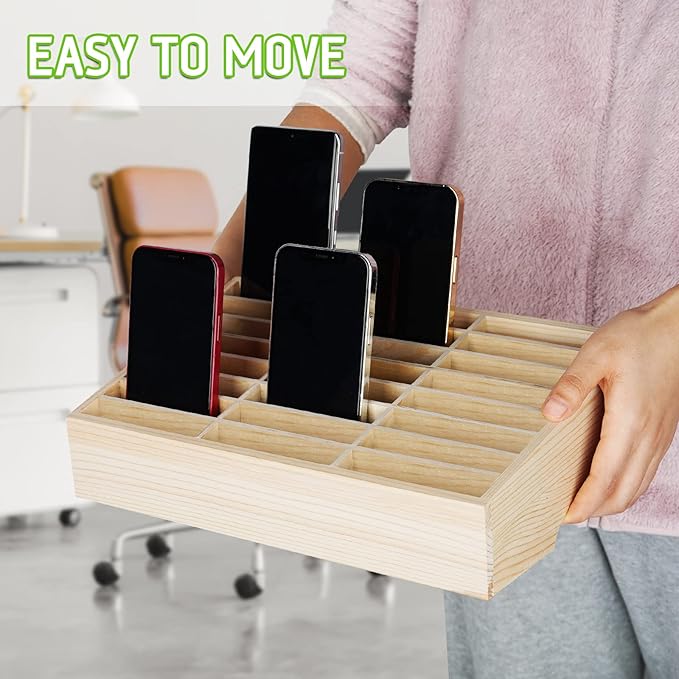 Wooden 36-Grid Cell Phones Storage Box Desktop Mobile Phone Holder Organizer for Office School Classroom (36-Grid)