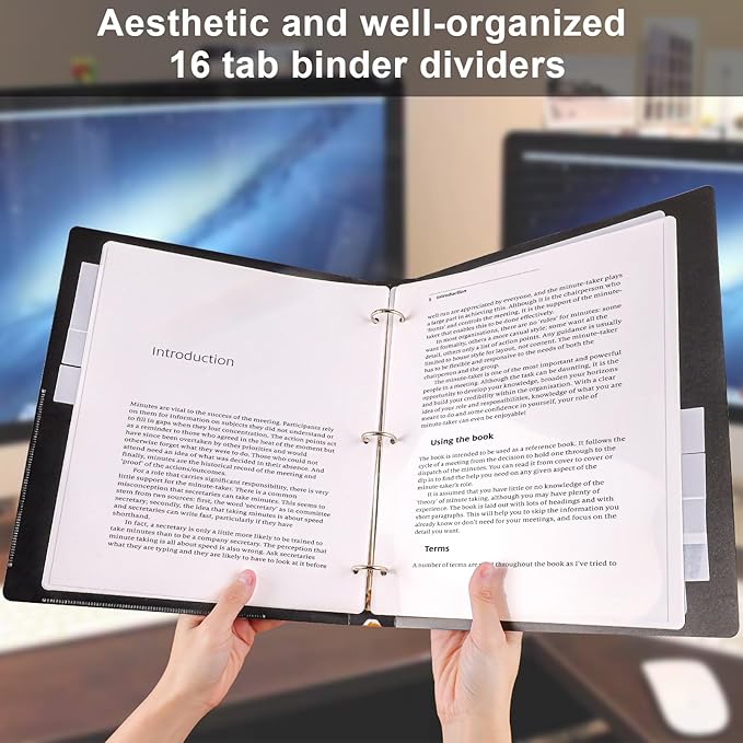 3 Ring Binder Dividers with 8 Tabs, 2 Set 8 Dividers Binder, 1/5 Cut Tabs, Letter Size Binder Dividers White, Sheet Protectors 8.5" x 11", 3 Hole Punch Dividers 8 Tab Sets, Total 16 Dividers