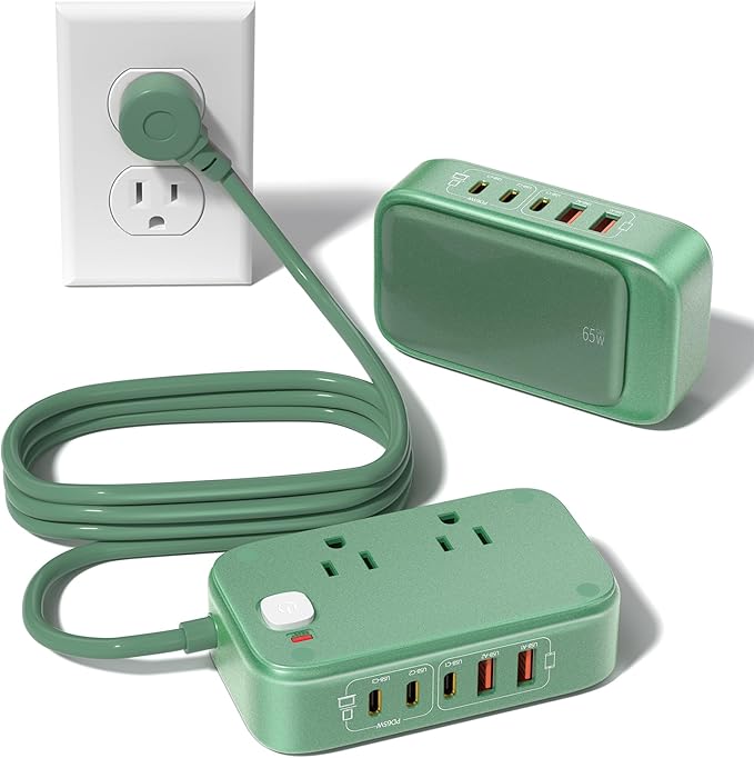 Surge Protector Power Strip with USB Ports, 7-in-1 65W Desktop Charging Station Outlet Extender with 2 AC Outlets, 3 USB-C and 2 USB-A Ports for Laptop/Phone and More