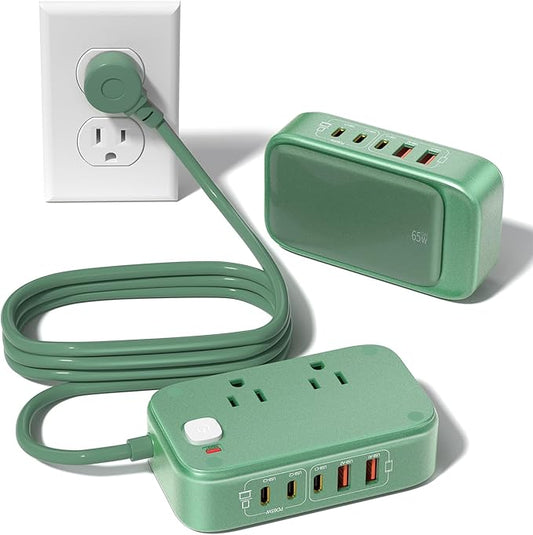 Surge Protector Power Strip with USB Ports, 7-in-1 65W Desktop Charging Station Outlet Extender with 2 AC Outlets, 3 USB-C and 2 USB-A Ports for Laptop/Phone and More