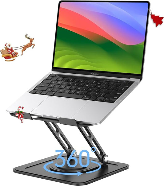 Adjustable Laptop Stand, Computer stand with 360 Rotating Base, Ergonomic Laptop Riser for Desk Foldable Laptop Mount Protable Computer Stand for Laptop Fits with MacBook Pro Air (10-16") - Black