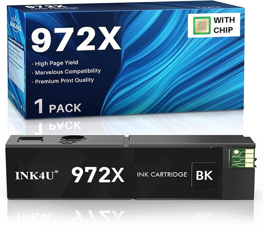 INK4U 972X Ink Cartridges Black High Yield Replacement for 972X 972A 972 Black Ink Cartridges for Color PageWide Pro 477dw Ink Cartridges 477dn 577dw 452dw 452dn 577z 552dw P55250dw Printer (1 Pack)