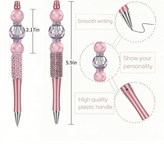 24Pcs Pearl & Diamond Beadable Pens bulk Multicolor Retractable Writing Pens Plastic Black Ink Bead Pens Ballpoint Pens Pen Making Kit DIY Pens