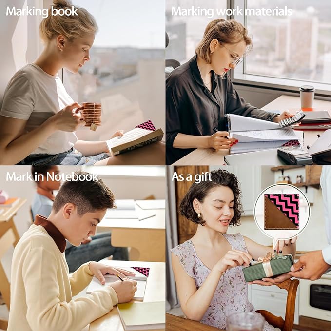 Personalized Leather Bookmarks, Fun & Cute Book Accessories for Reading Lovers, Unbreakable Page Markers for Women Men Girls Boys Student Teacher Kids Retirement Birthday Gifts (Black&Pink Stripes)