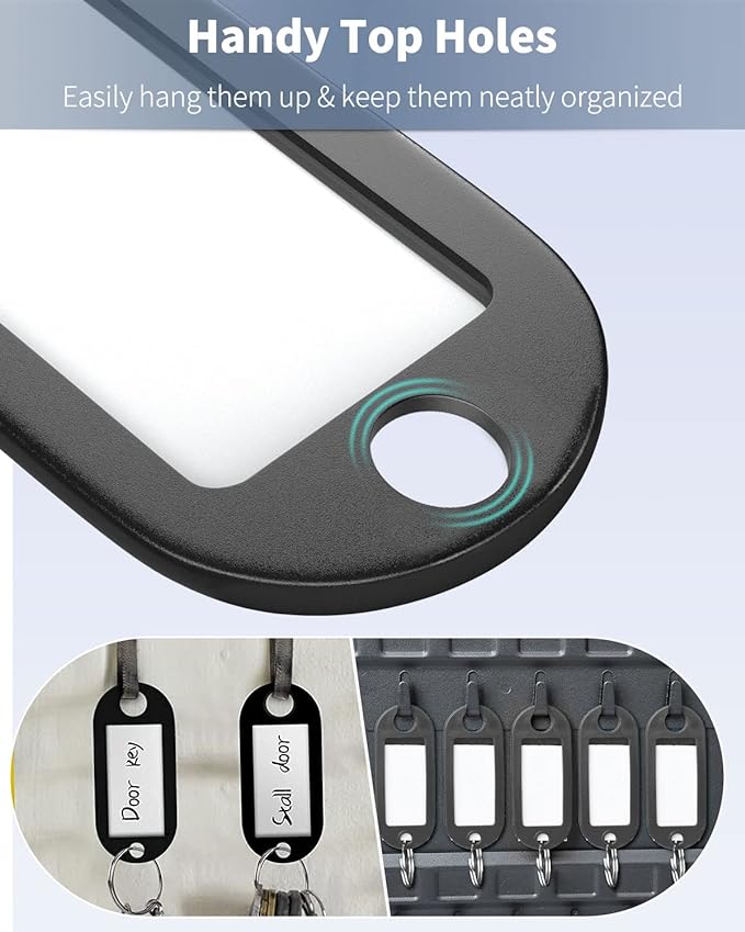 Uniclife 40 Pieces Key Tags 2 Inch Soft Plastic Key Chain Tags with Blank Paper Labels Clear Windows Protective Films and Split Rings Flexible Item Identifiers, Black