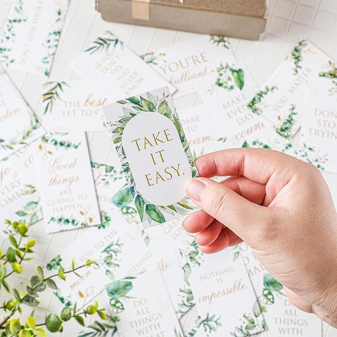 Jinei 300 Inspirational Affirmation Cards Positive Motivational Cards Small Mini Encouragement Quotes for Women Mother's Day Church(Eucalyptus)