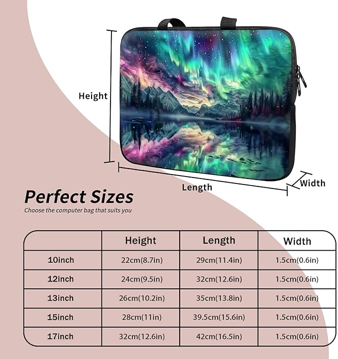 Universal Laptop Sleeve Tablet Case 12 inch, Aurora Landscape Slim Carrying Case Durable Handbag Travel Laptop Bag for Surface Pro 9 8 7/Laptop Go 2 3, MacBook Air 11/12