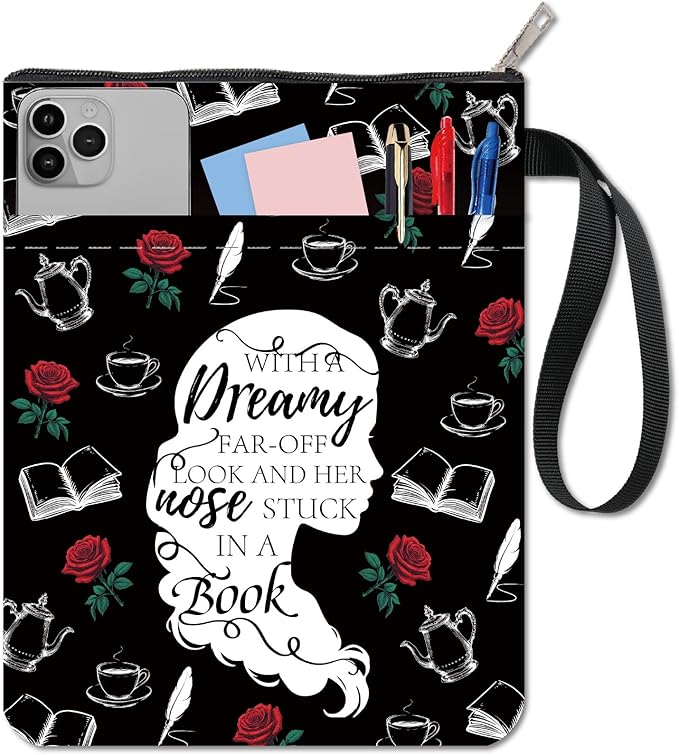 CRASPIRE Human Book Sleeve Rose Book Protector Black Book Covers for Paperbacks Washable Fabric Cloth Book Cover with Zipper and Extra Sleeve Pocket for Book Lovers Classmate Gifts